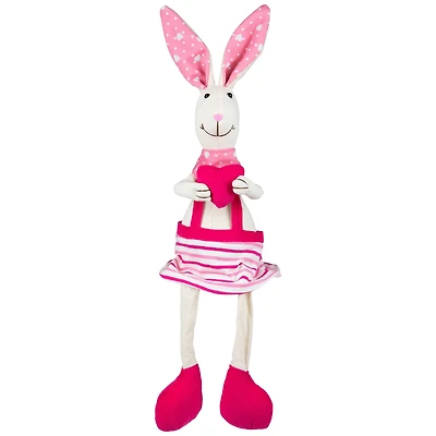 16.5" Pink & Cream Sitting Girl Easter Rabbit Figure with Dangling Legs