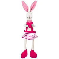 16.5" Pink & Cream Sitting Girl Easter Rabbit Figure with Dangling Legs