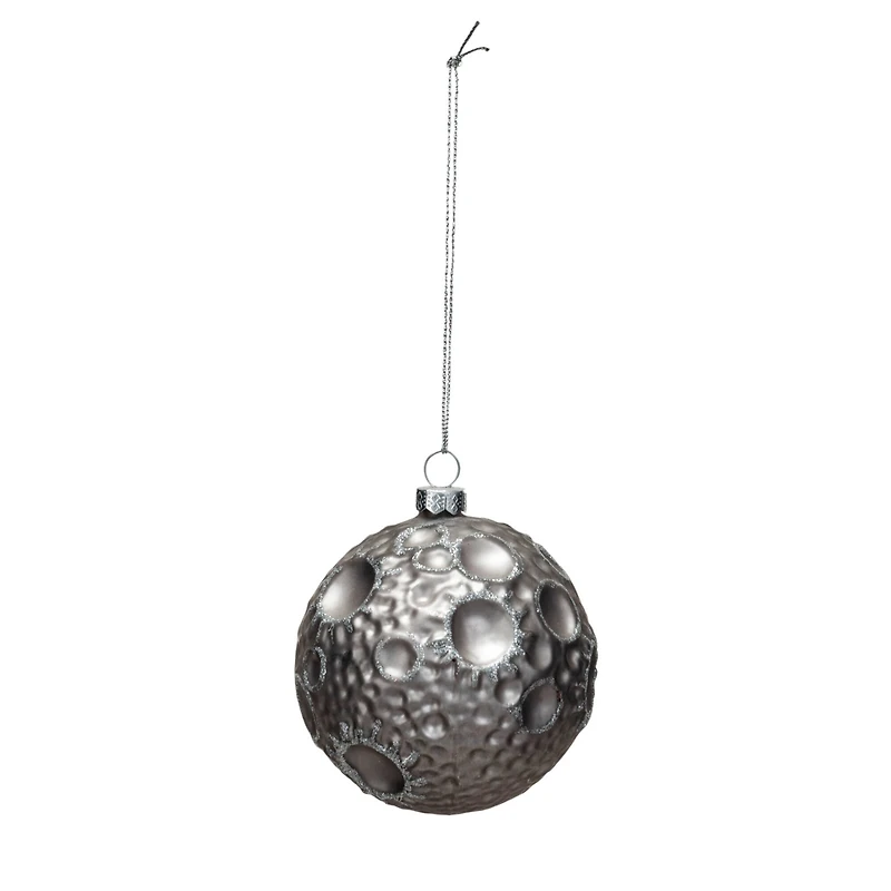 Hello Honey® 2.75" Silver Round Glass Moon Ornament with Glitter