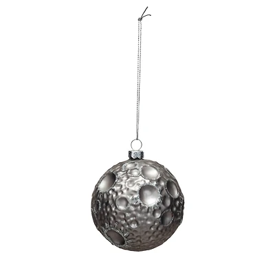 Hello Honey® 2.75" Silver Round Glass Moon Ornament with Glitter