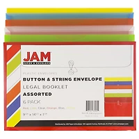 JAM Paper 9.75" x 14.5" Plastic Button & String Tie Closure Envelopes, 6ct.
