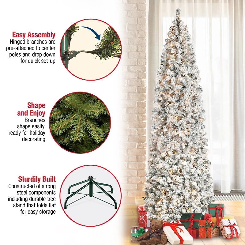 9ft. Pre-Lit Acacia Flocked Artificial Christmas Tree, Clear Lights