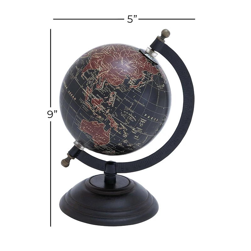 9" Rustic Black Metal, Wood & Plastic Globe