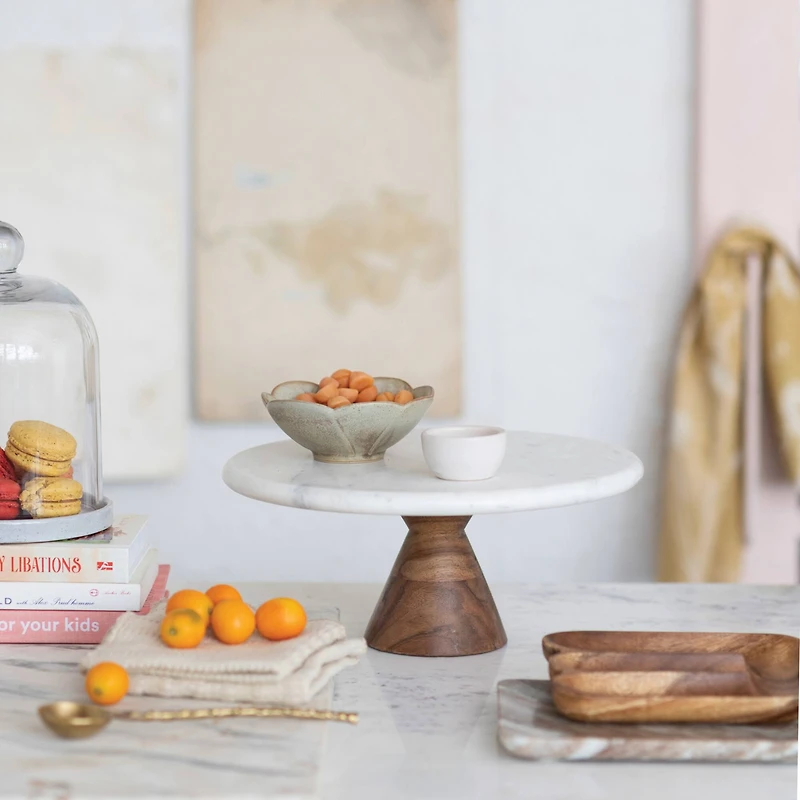 Hello Honey® 12" Marble Pedestal with Wood Base Stand