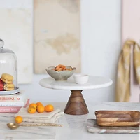 Hello Honey® 12" Marble Pedestal with Wood Base Stand