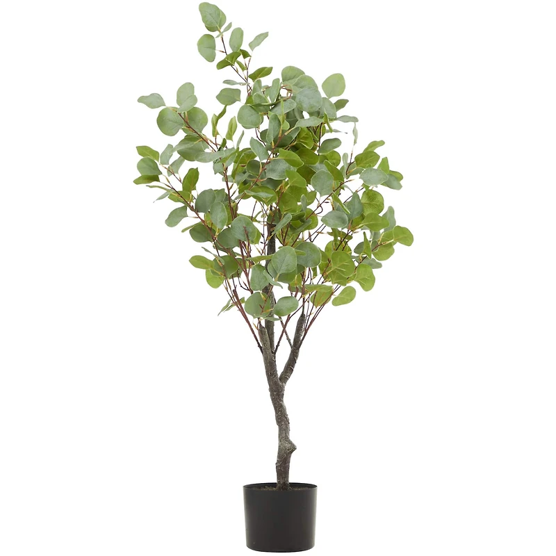 41" Green Faux Foliage Eucalyptus Artificial Tree With Black Plastic Pot