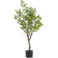 41" Green Faux Foliage Eucalyptus Artificial Tree With Black Plastic Pot