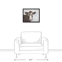 Painterly Brown Cow 16" x 20" Black Framed Canvas