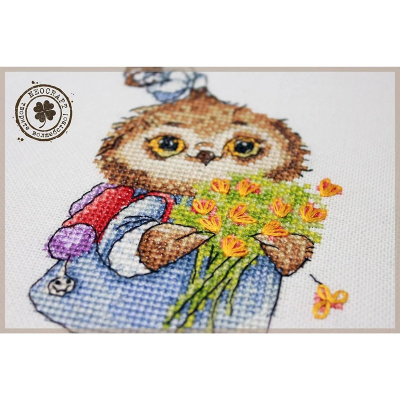 Neocraft Owl With Flowers Cross Stitch Kit