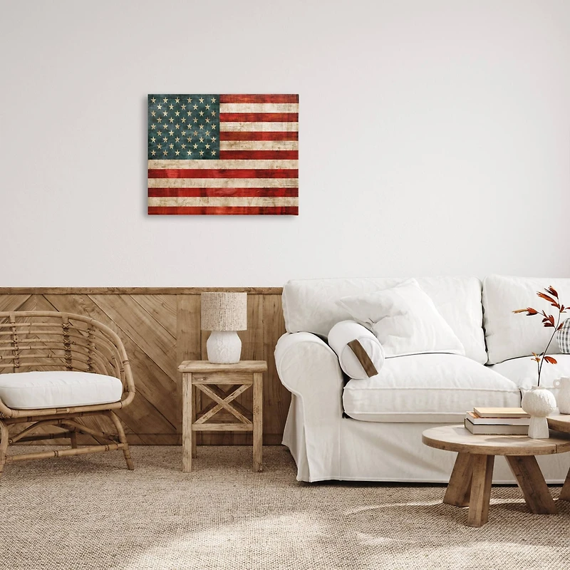 Stupell Industries US American Flag Rustic Pattern Canvas Wall Art