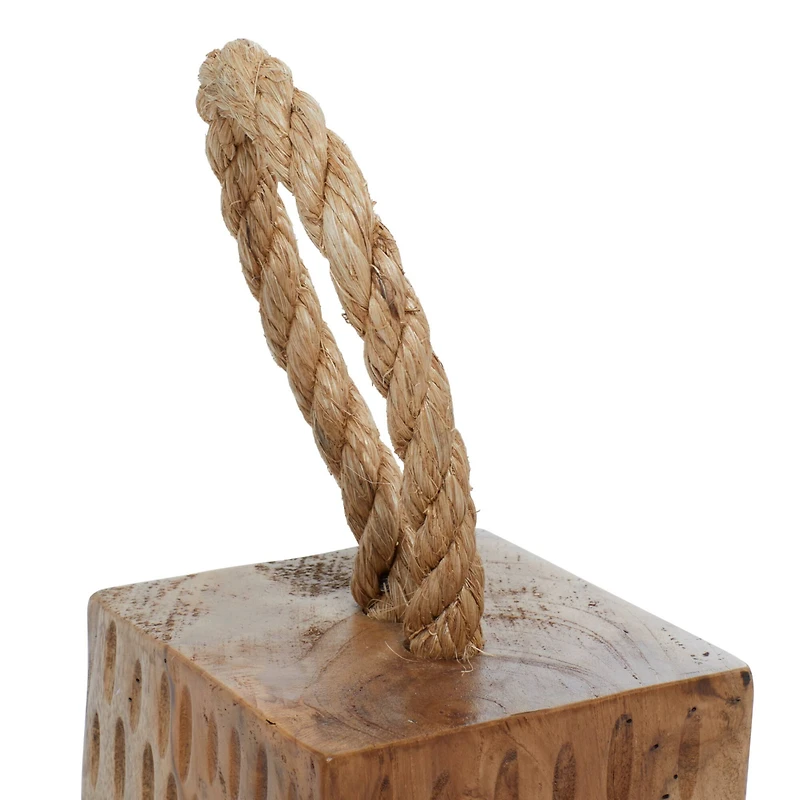 Set of 2 Brown Teak Wood Coastal Sculpture 5", 10"