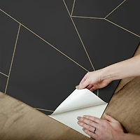 RoomMates Brilliant Black and Gold Peel and Stick Wallpaper. 20.5" x 18-ft roll and covers about 30.75 sq.