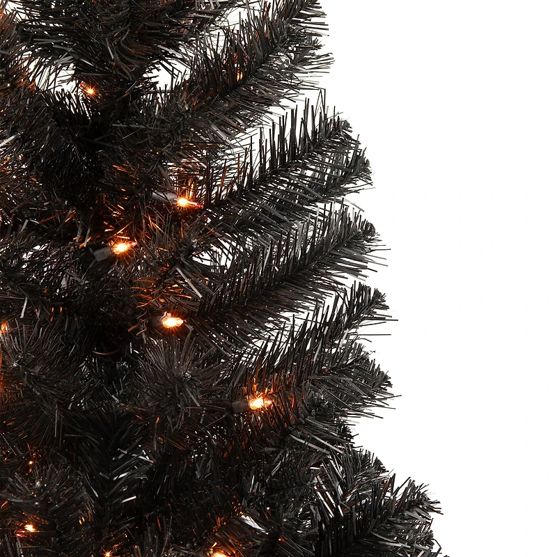 3ft. Pre-Lit Black Noble Spruce Artificial Halloween Tree, Orange Lights