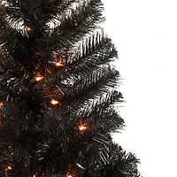 3ft. Pre-Lit Black Noble Spruce Artificial Halloween Tree, Orange Lights