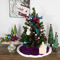 20" Purple Glittered Mini Christmas Tree Skirt with Faux Fur Trim