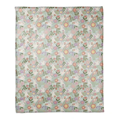 Pastel Bunny Floral Pattern 50" x 60" Coral Fleece Blanket