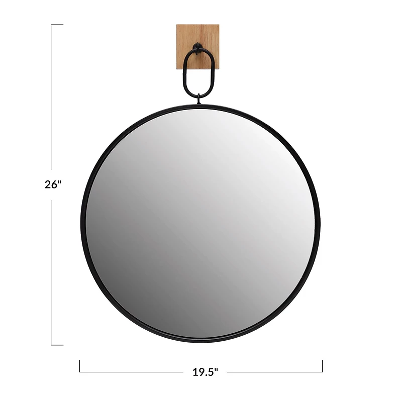 Hello Honey® Black & Natural Modern Round Metal Wall Mirror