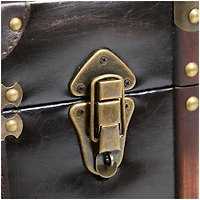 Dark Brown Faux Leather Studded Trunk with Latches & Handles Set