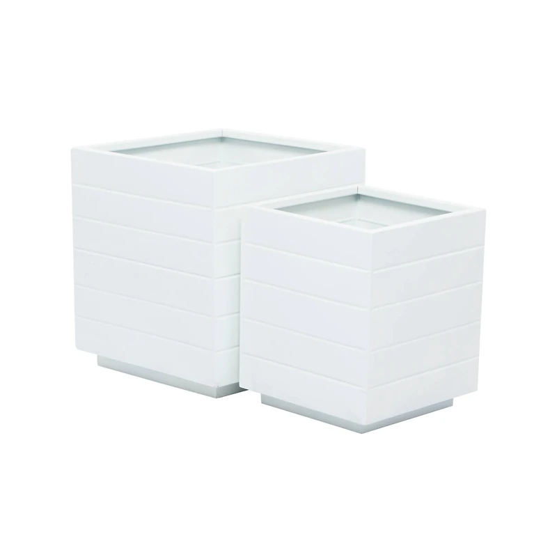 White Modern Planter, Set of 2" 14", 10"