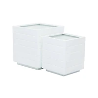 White Modern Planter, Set of 2" 14", 10"