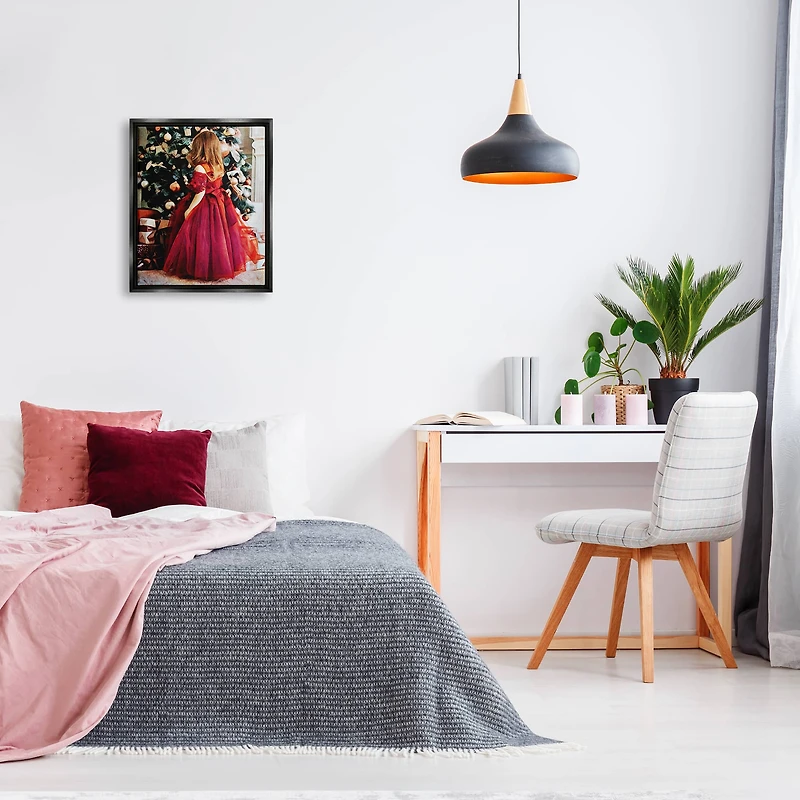 Stupell Industries Child On Christmas Day Gifts Framed Floater Canvas Wall Art