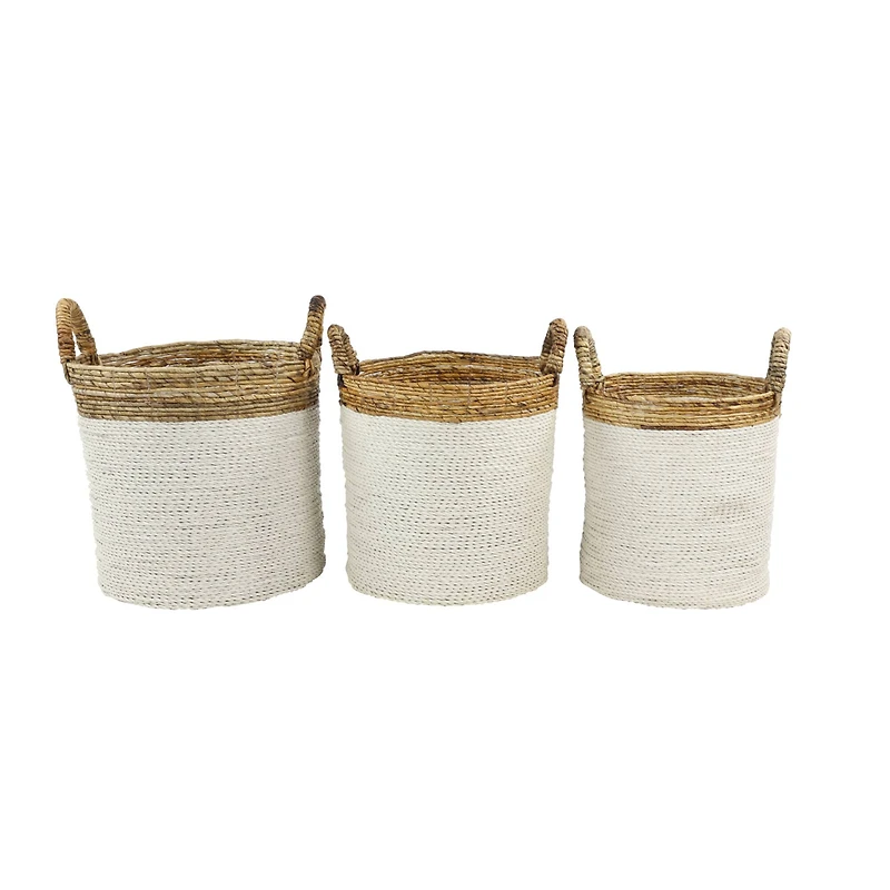 White Seagrass Coastal Storage Basket Set