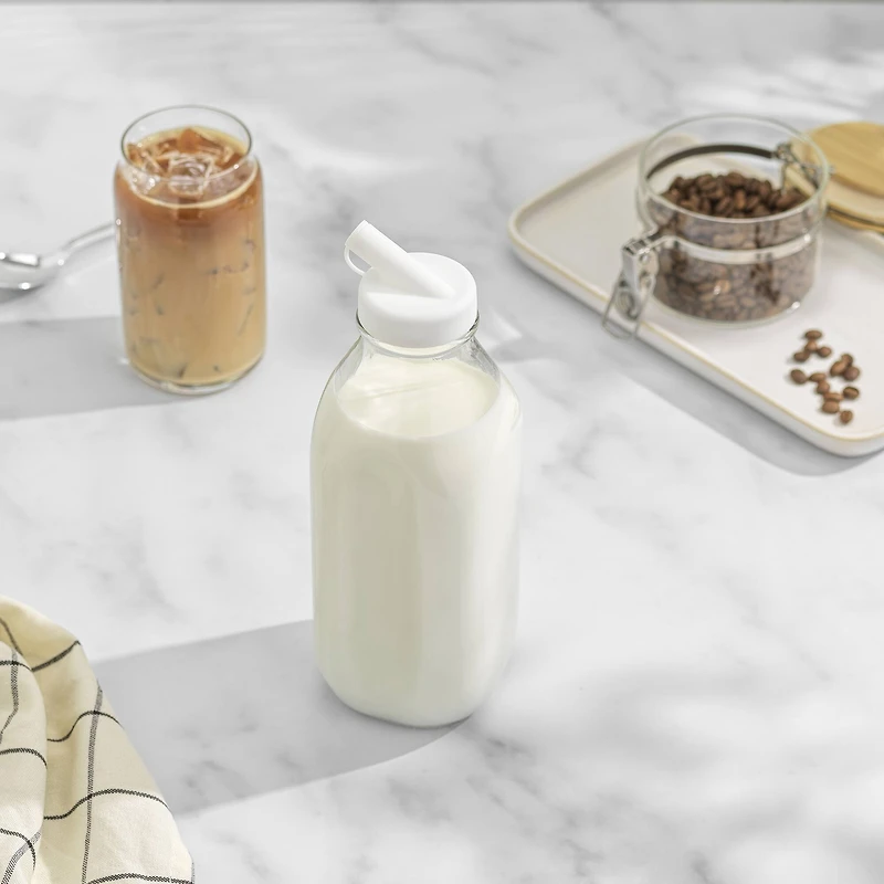 JoyJolt® Reusable Glass Milk Bottle Set with Lid & Pourer