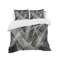 Designart 'Abstract Glacial Black and White Painting' Geometric Bedding Set