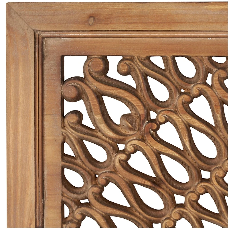 40" Brown Wood Framed Wall Mirror with Carved Scroll Pattern