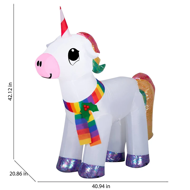 3.5ft. Airblown® Inflatable Christmas Unicorn with Rainbow Scarf & Iridescent Accents