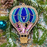 Wonderland Crafts Blue Hot Air Balloon Christmas Ornament Bead Embroidery Kit