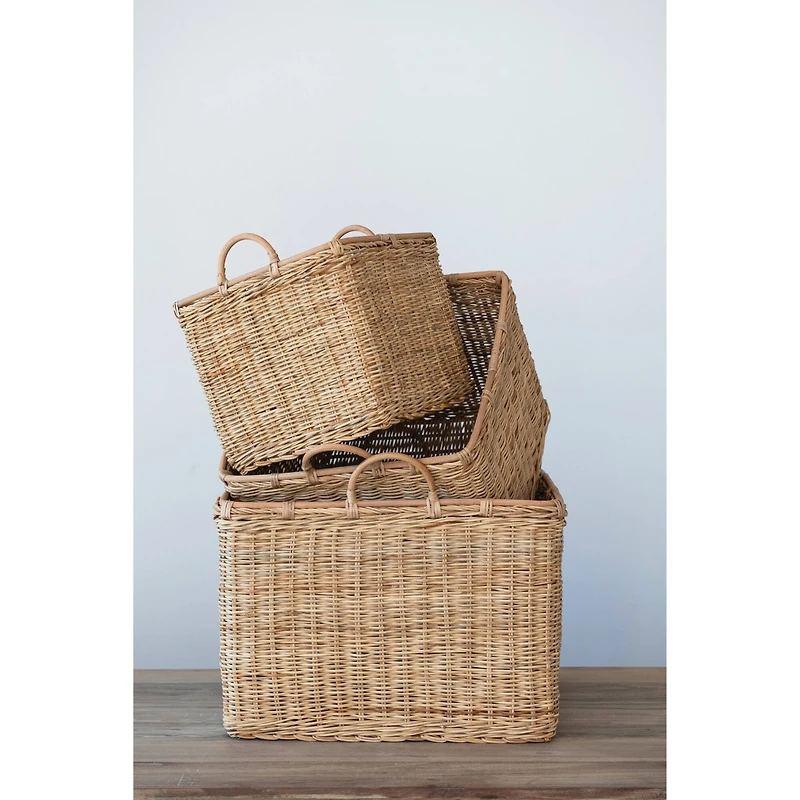 Hello Honey® Natural Square Rattan Basket Set with Handles