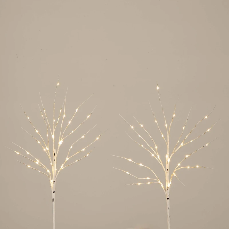 2 Pack 24in. Pre-Lit Artificial White Birch Branches, Warm White LED Lights