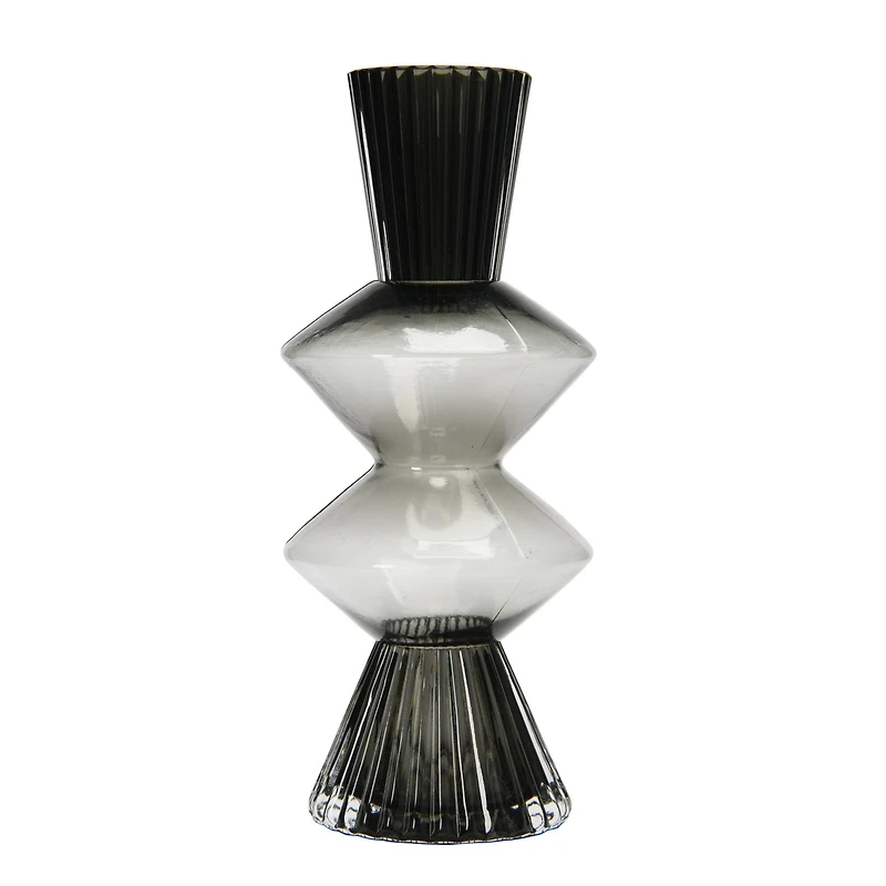 Hello Honey® 10" Clear & Gray Fluted Glass Vase