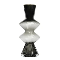 Hello Honey® 10" Clear & Gray Fluted Glass Vase