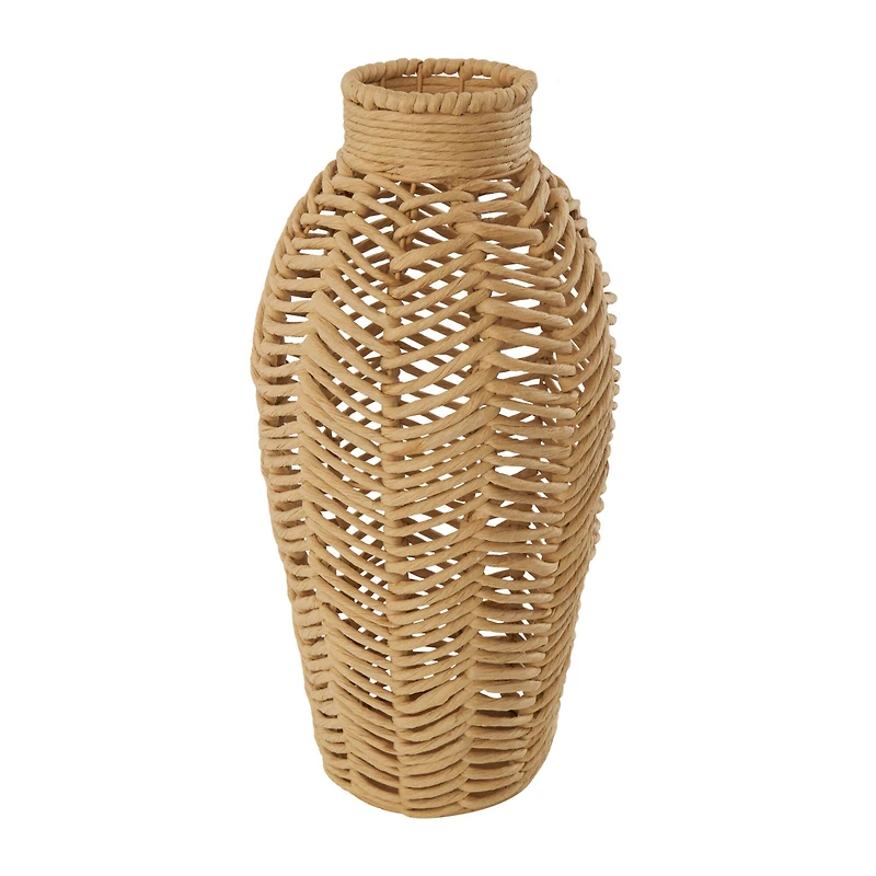 18" Brown Jute Chevron Woven Vase
