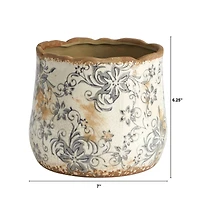 7" Tuscan Ceramic Gray Scroll Planter