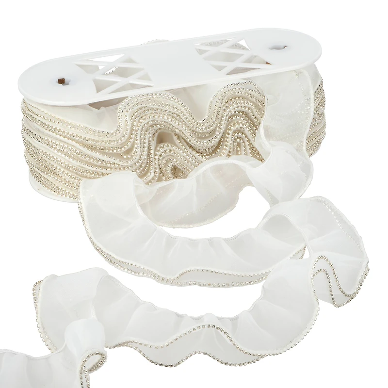 3.3" White Sheer Pleat with Rhinestone Trim by Celebrate It®