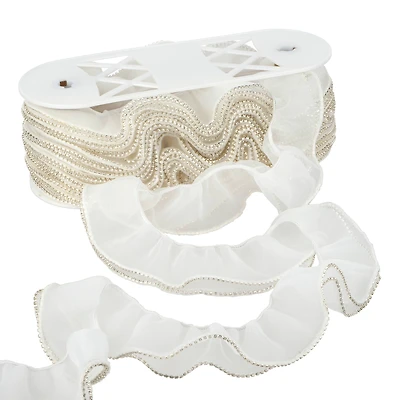 3.3" White Sheer Pleat with Rhinestone Trim by Celebrate It®