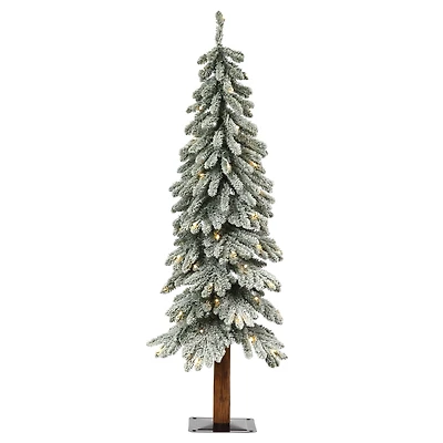 4ft. Pre-Lit Lightly Flocked Artificial Christmas Alpine Tree, Warm White LED Lights