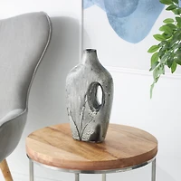 Gray Paper Mache Marble Inspired Decorative Vase with Cutout Handle