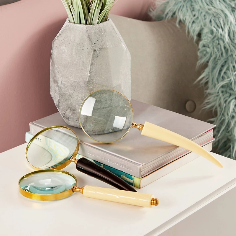 CosmoLiving by Cosmopolitan Set of 3" Black Metal Eclectic Magnifying Glass, 11" x 4"