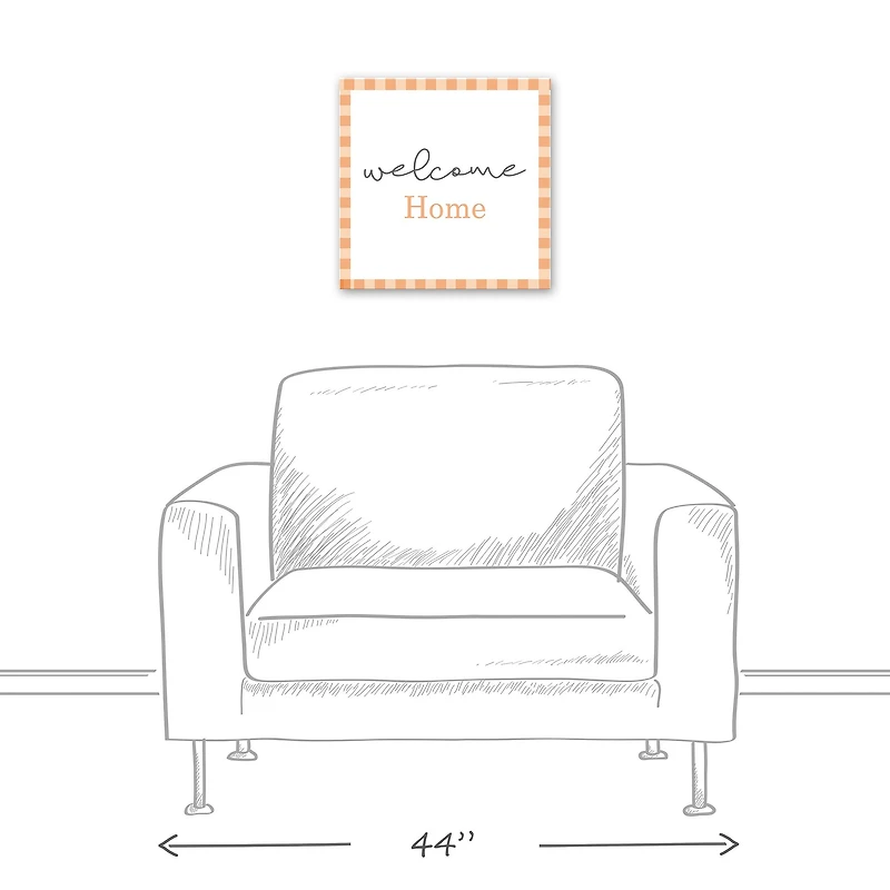 Orange Plaid Welcome Home Canvas Wall Art