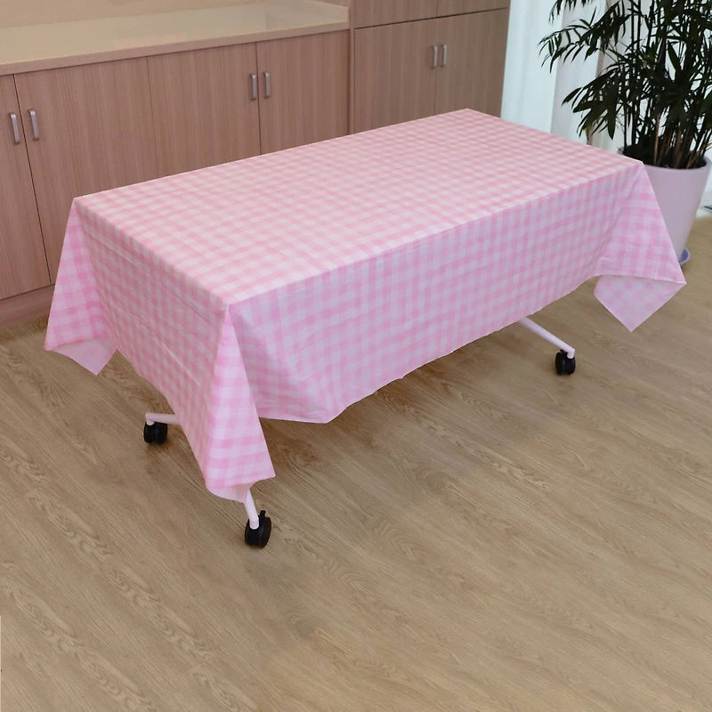 54" x 108" Pink Gingham Plastic Table Cover by Celebrate It™