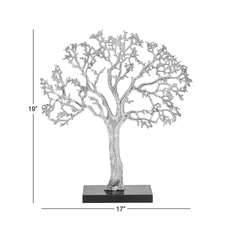 19" Silver Aluminum & Wood Tree-Inspired Contemporary Sculpture