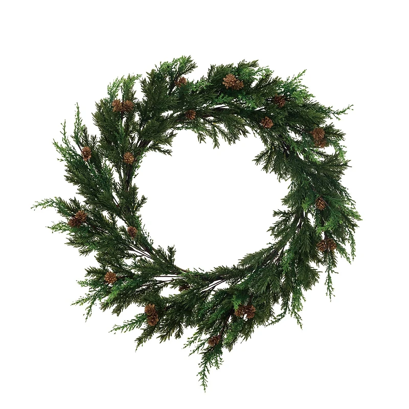 Hello Honey® 30" Green Faux Juniper & Pine Wreath with Pinecones