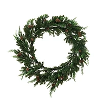 Hello Honey® 30" Green Faux Juniper & Pine Wreath with Pinecones