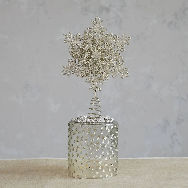 Hello Honey® 13" Champagne Plastic & Metal Snowflake Tree Topper with Glitter