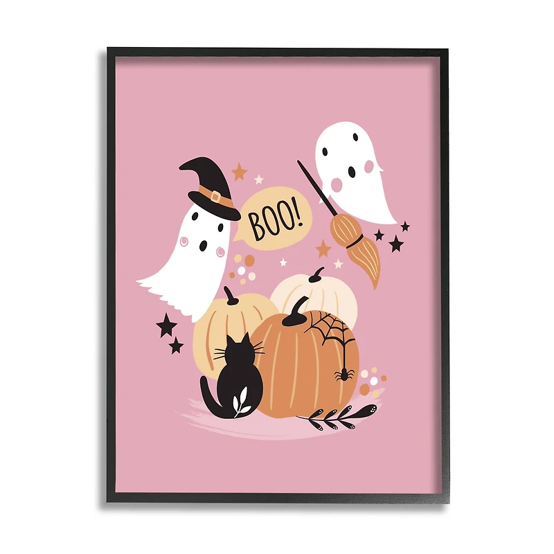 Stupell Industries Pink Boo Halloween Ghosts Framed Giclee Art