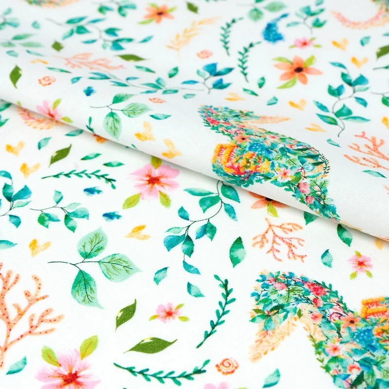 SINGER Floral Seahorse Print Fat Quarter Ringspun Cotton Fabric